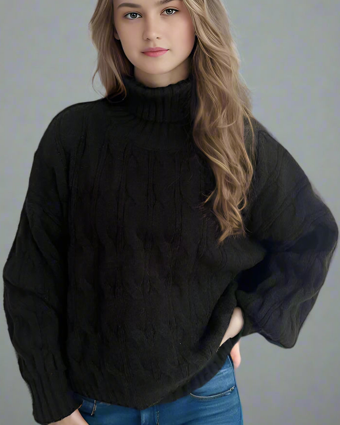 Women’s Turtleneck Solid Color Loose Fit Pullover Sweater