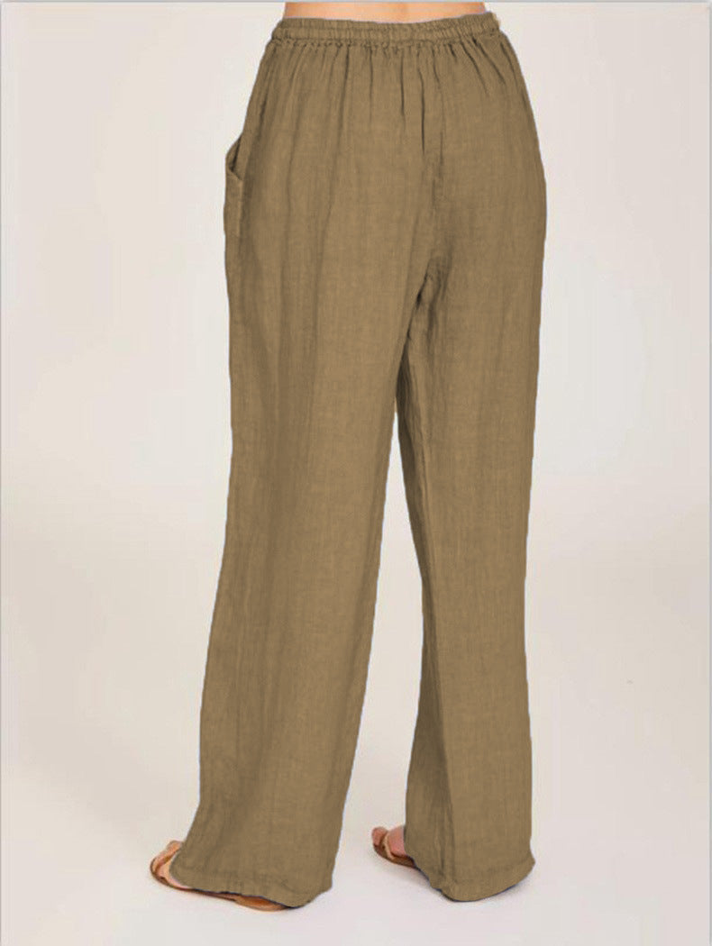 Women’s Summer Linen-Blend Drawstring Trousers with Pockets