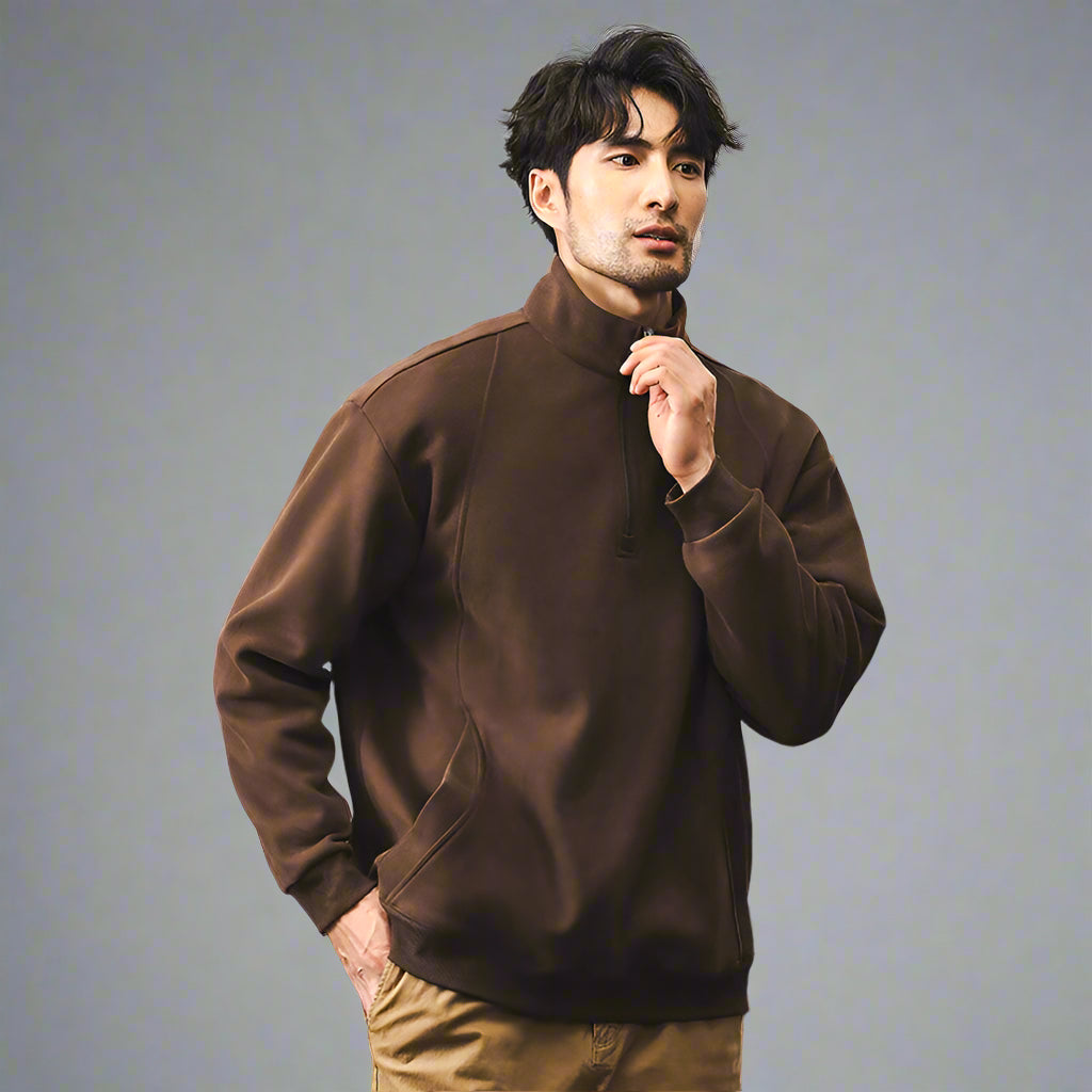 Men’s Fleece-Lined Zip-Up Pullover – Warm Cotton Jacket for Spring & Autumn