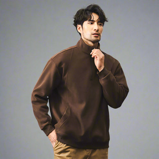 Men’s Fleece-Lined Zip-Up Pullover – Warm Cotton Jacket for Spring & Autumn