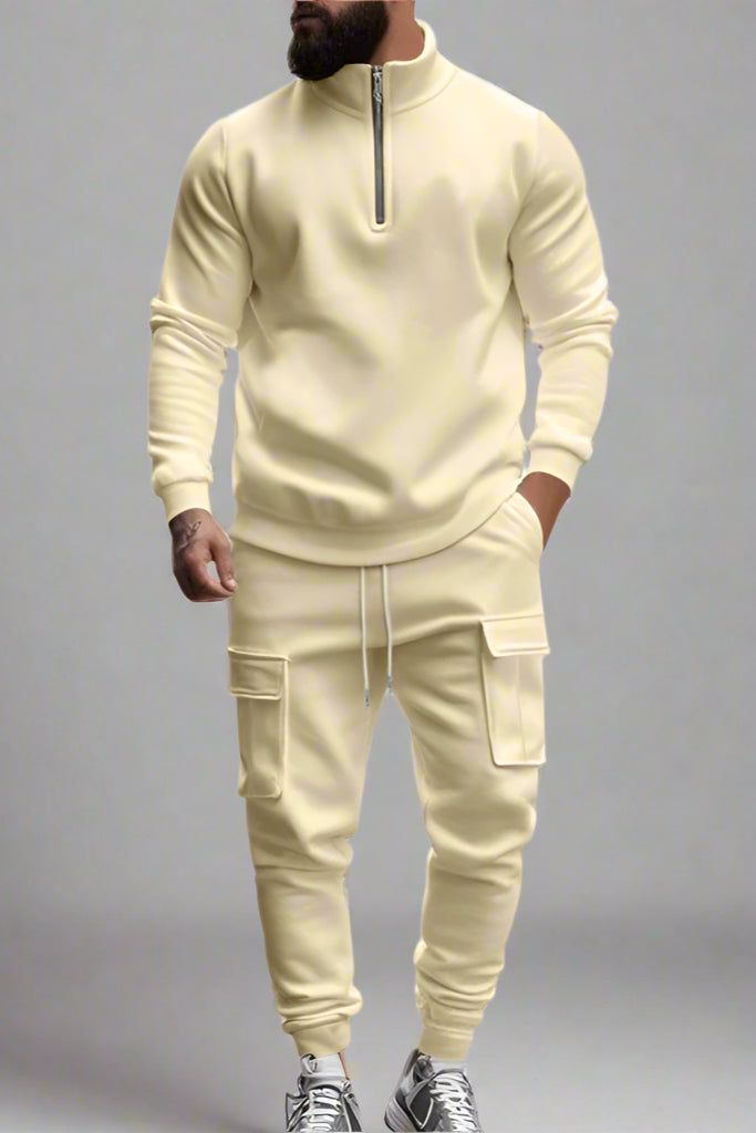 Men’s Casual Fleece-Lined Thermal Zip-Up Tracksuit – Winter Warm 2-Piece Set