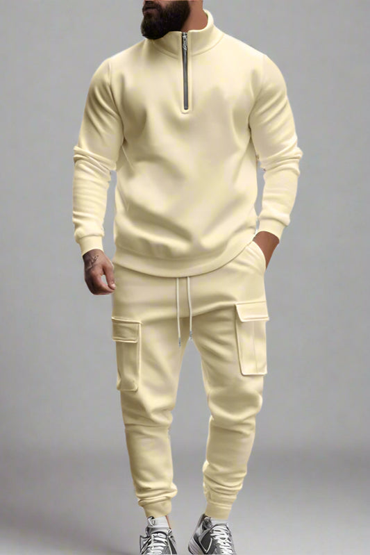 Men’s Casual Fleece-Lined Thermal Zip-Up Tracksuit – Winter Warm 2-Piece Set