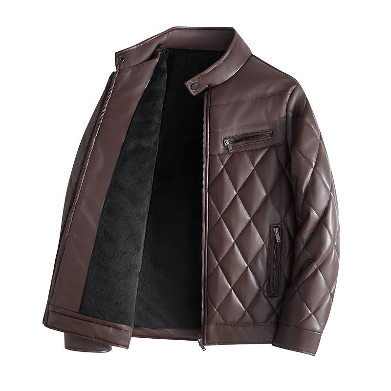 Thick PU Leather Jacket for Men – Fleece-Lined Casual Winter Coat