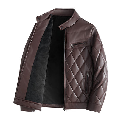 Thick PU Leather Jacket for Men – Fleece-Lined Casual Winter Coat
