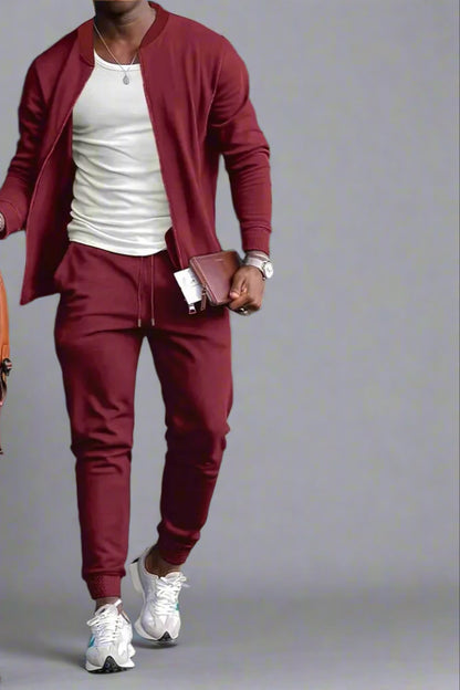 Men’s Waffle Texture Zip-Up Tracksuit – 2-Piece Casual Jacket & Pants Set