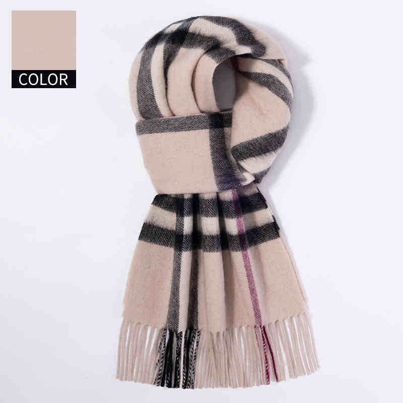Winter Cashmere Wool Scarf – Soft Grid Pattern Warm Wrap