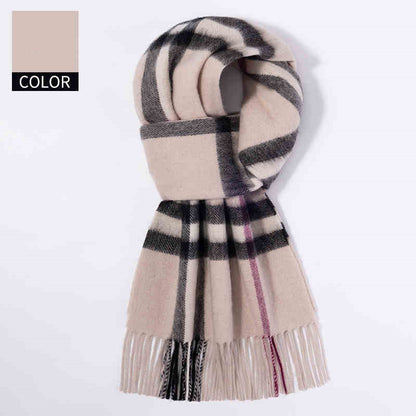 Winter Cashmere Wool Scarf – Soft Grid Pattern Warm Wrap