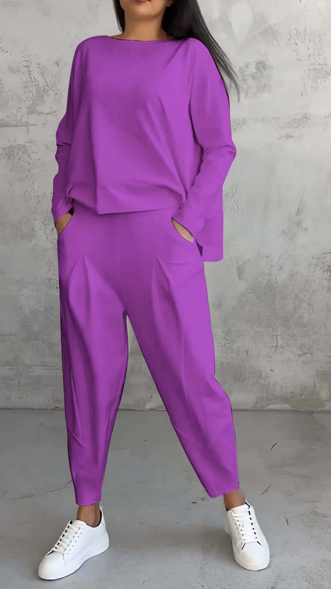 Women’s 2-Piece Lounge Set – Long Sleeve Irregular Top & Harem Pants | Casual Loose Fit Outfit with Pockets