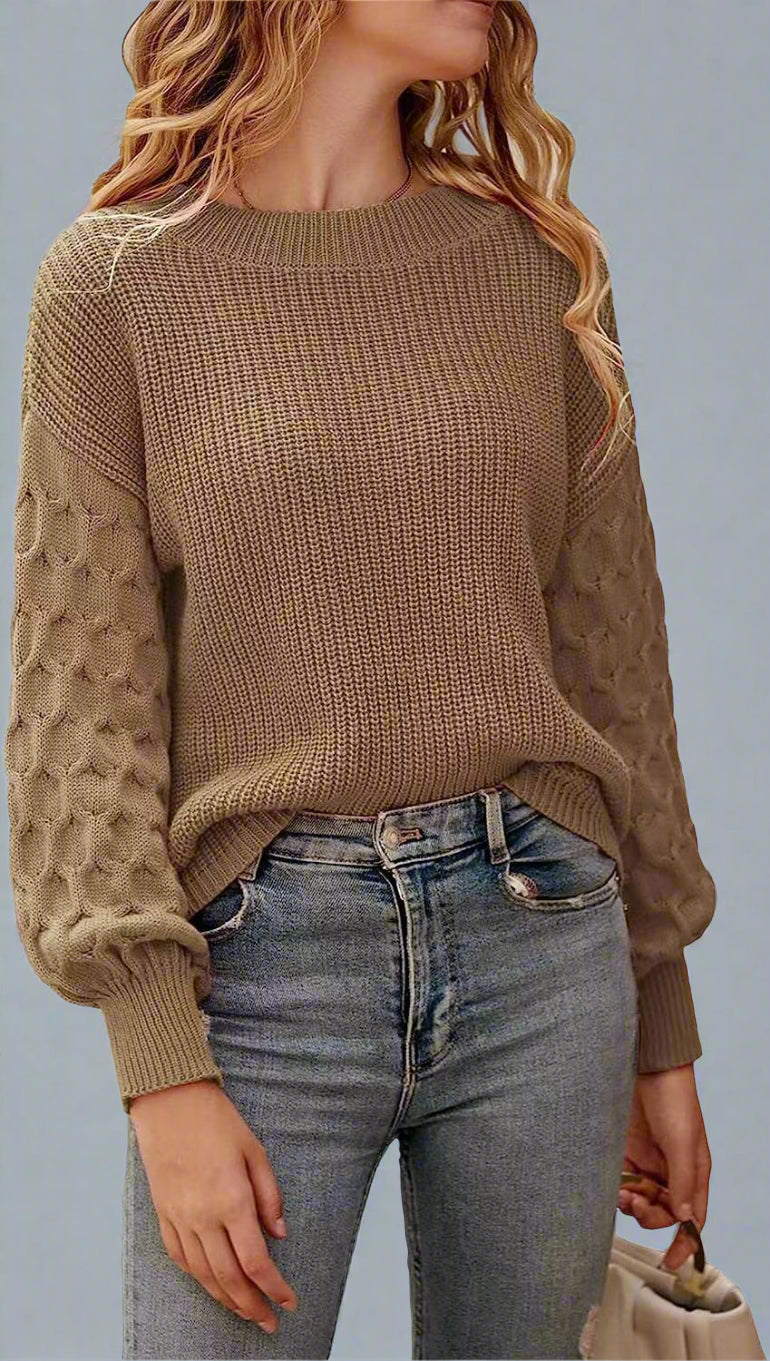Women’s Solid Color Lantern Sleeve Knitted Top