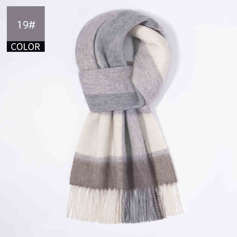 Winter Cashmere Wool Scarf – Soft Grid Pattern Warm Wrap
