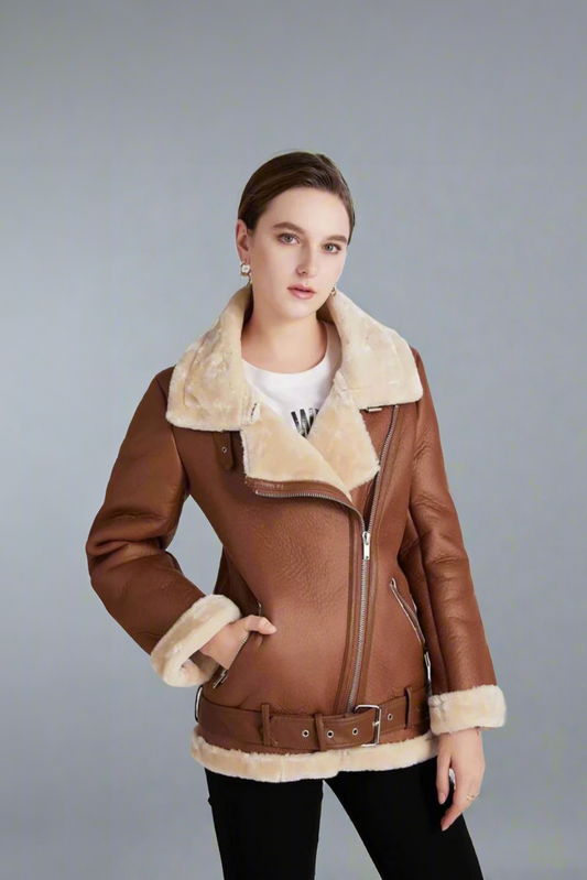 Women’s Faux Leather Lamb Fur Lined Jacket