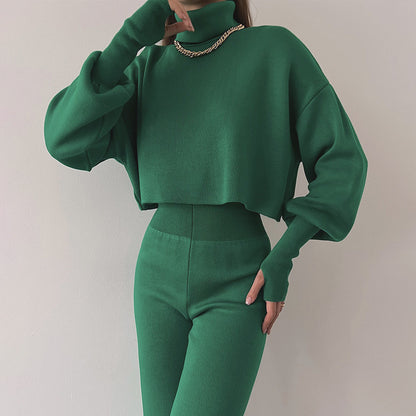 Women’s Turtleneck Lounge Set – Casual Two-Piece Pullover & Pants for Autumn/Winter