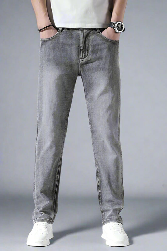Men’s Retro Loose-Fit Jeans – Lightweight Tapered Summer Denim