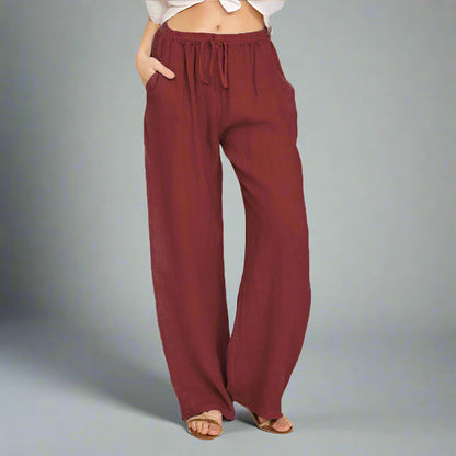 Women’s Summer Linen-Blend Drawstring Trousers with Pockets
