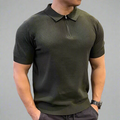 Men’s Zipper Polo Shirt – Casual Short Sleeve Summer Top