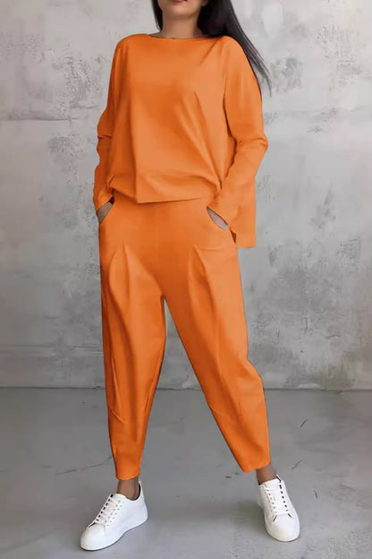 Women’s 2-Piece Lounge Set – Long Sleeve Irregular Top & Harem Pants | Casual Loose Fit Outfit with Pockets