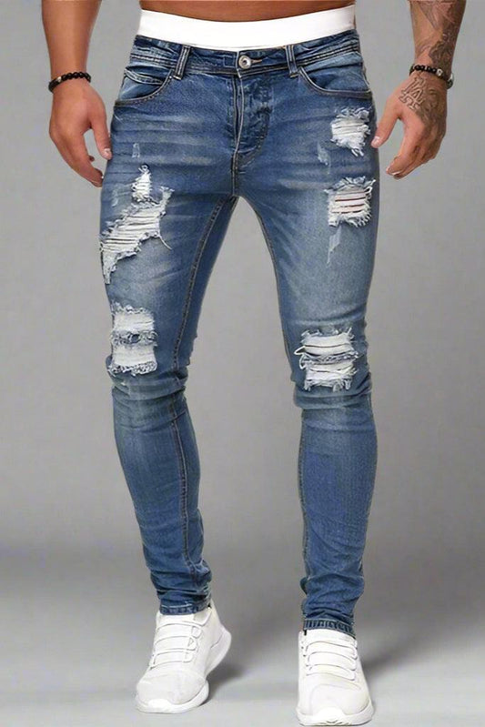 Men’s Distressed Skinny Jeans – Washed & Frayed Street Style
