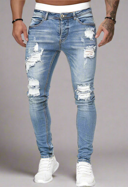 Men’s Distressed Skinny Jeans – Washed & Frayed Street Style
