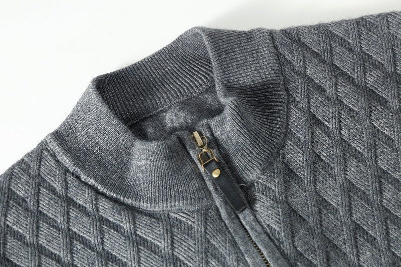 Men’s Half-Zip High Collar Sweater – Casual Long Sleeve Pullover