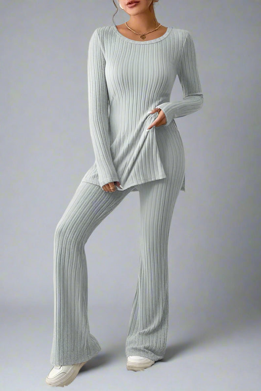 Women’s Elegant Two-Piece Casual Set – Slim Fit Long Sleeve Top & Trousers