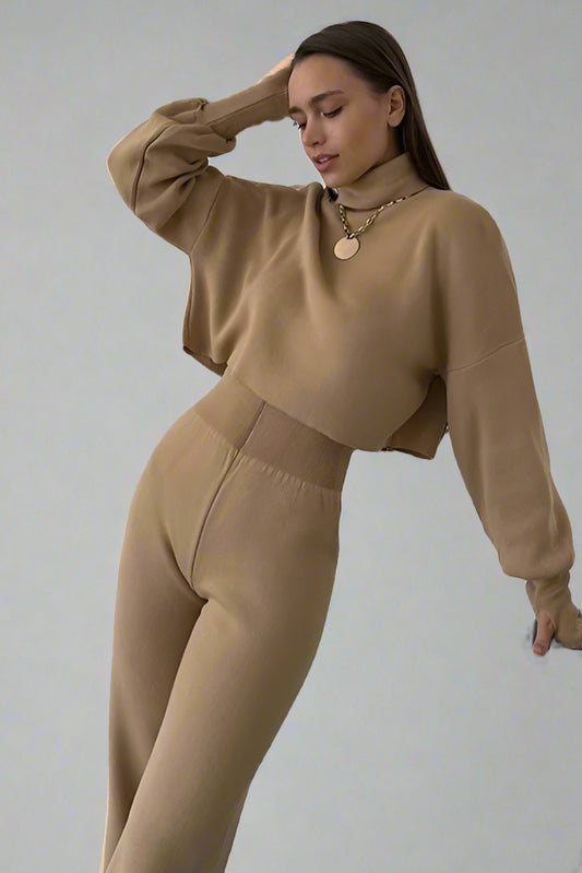 Women’s Turtleneck Lounge Set – Casual Two-Piece Pullover & Pants for Autumn/Winter