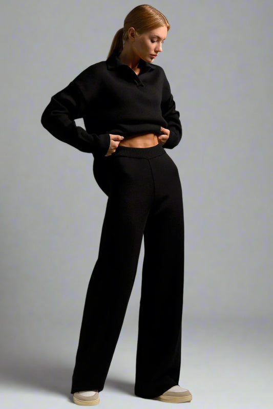 Women’s Knitted Pullover & Wide-Leg Pants Set – Cozy Two-Piece Lounge Outfit