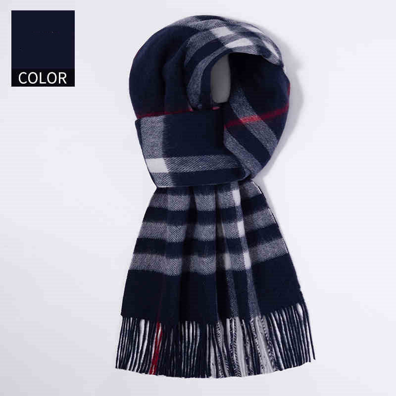 Winter Cashmere Wool Scarf – Soft Grid Pattern Warm Wrap