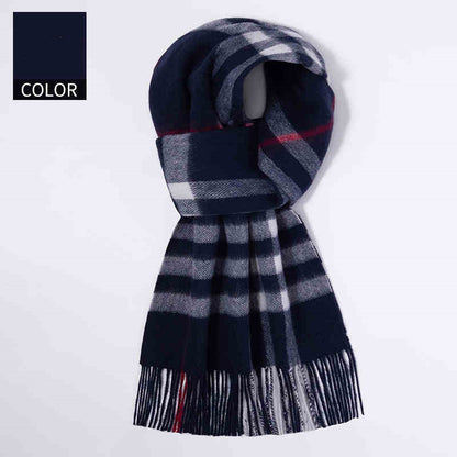 Winter Cashmere Wool Scarf – Soft Grid Pattern Warm Wrap