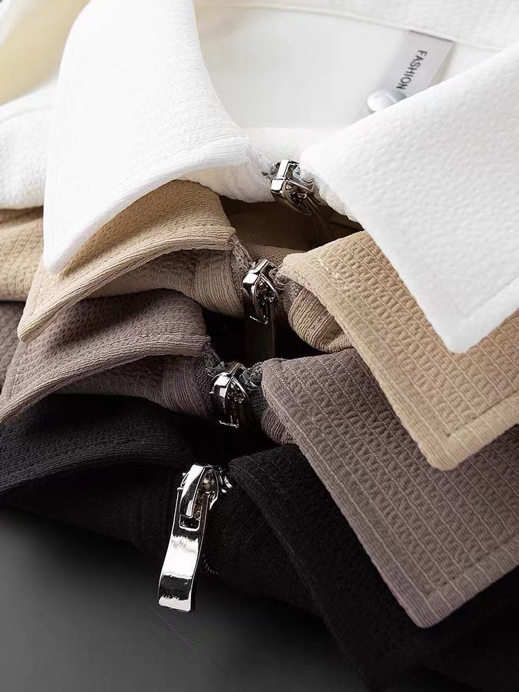 Men’s Textured Half-Zip Polo Shirt – Lightweight Short Sleeve Tee