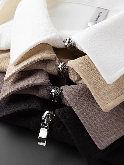 Men’s Textured Half-Zip Polo Shirt – Lightweight Short Sleeve Tee
