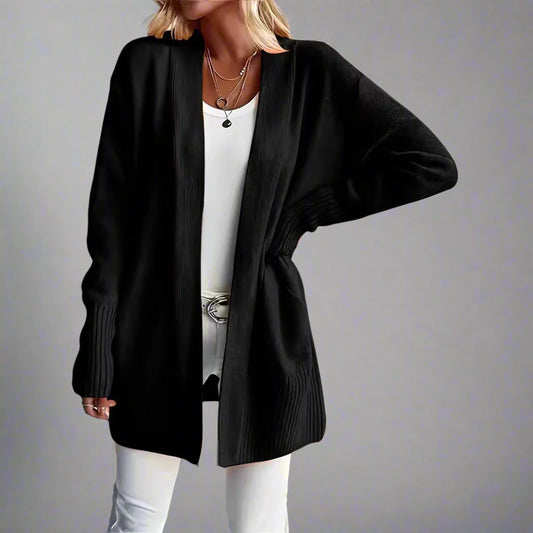 Plus Size Casual Knit Cardigan for Women – Solid Color, Long Sleeve