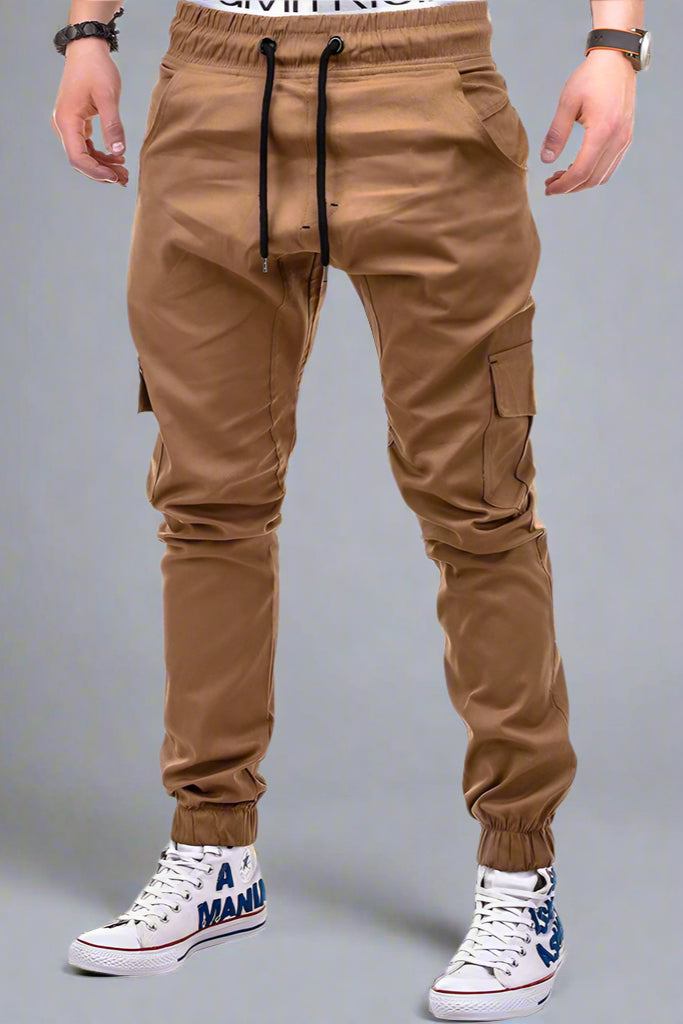 Men’s Cargo Jogger Pants – Drawstring Waist with Side Pockets