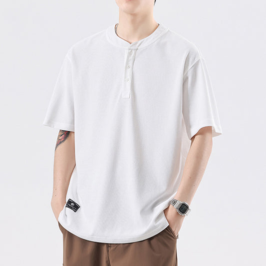Men’s Summer Henley T-Shirt – Simple Solid Color Short Sleeve