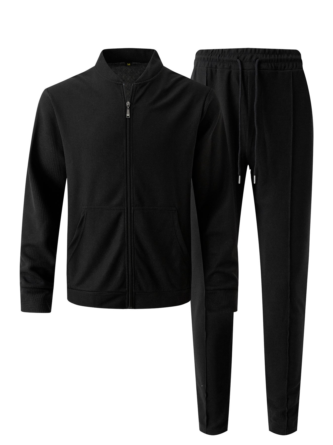Men’s Waffle Texture Zip-Up Tracksuit – 2-Piece Casual Jacket & Pants Set