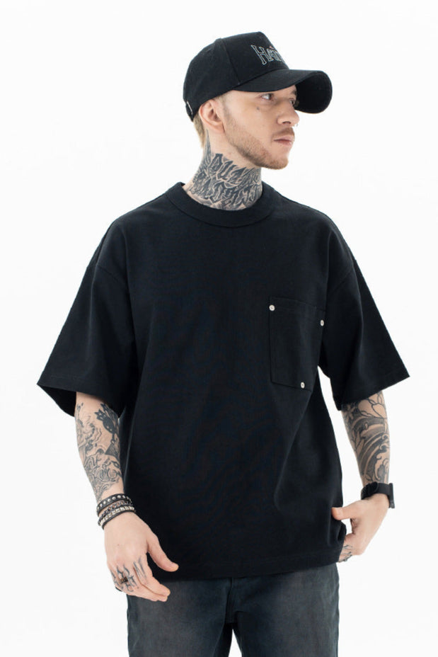 Men’s Classic Triangle Patch Tee – Heavyweight Loose-Fit T-Shirt