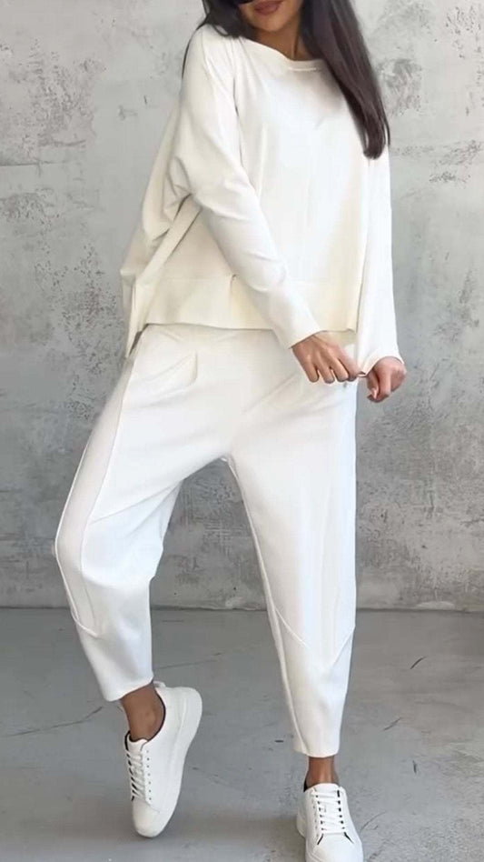 Women’s 2-Piece Lounge Set – Long Sleeve Irregular Top & Harem Pants | Casual Loose Fit Outfit with Pockets