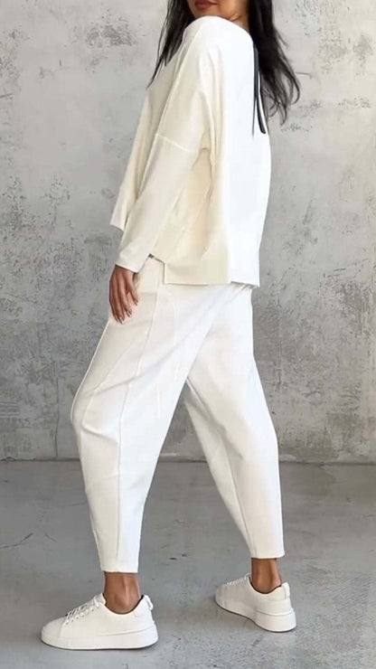 Women’s 2-Piece Lounge Set – Long Sleeve Irregular Top & Harem Pants | Casual Loose Fit Outfit with Pockets