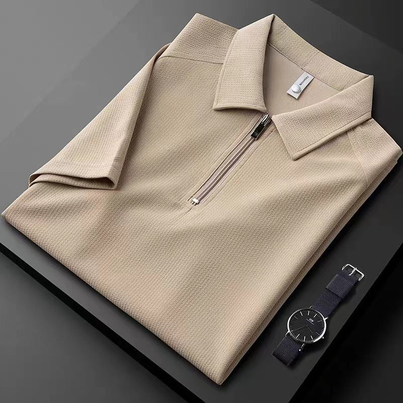 Men’s Textured Half-Zip Polo Shirt – Lightweight Short Sleeve Tee