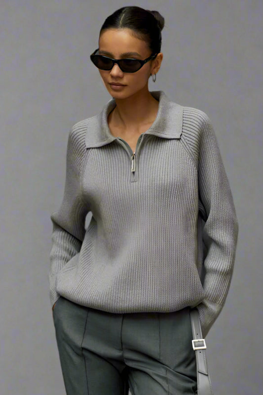 Women’s Casual Polo Collar Knitted Pullover Sweater