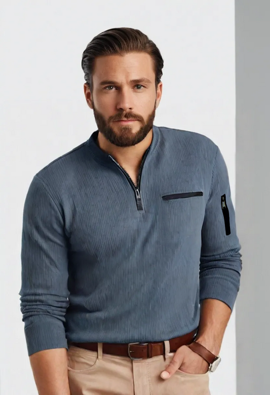 Men’s Striped Zip Detail Top – Casual Summer Short Sleeve Tee