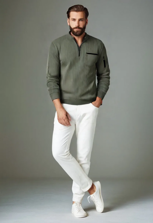 Men’s Striped Zip Detail Top – Casual Summer Short Sleeve Tee