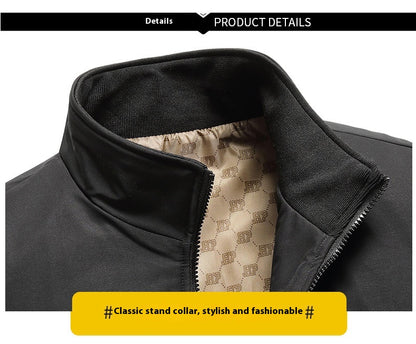 Men’s Lightweight Stand Collar Jacket – Zipper Pocket Casual Outerwear