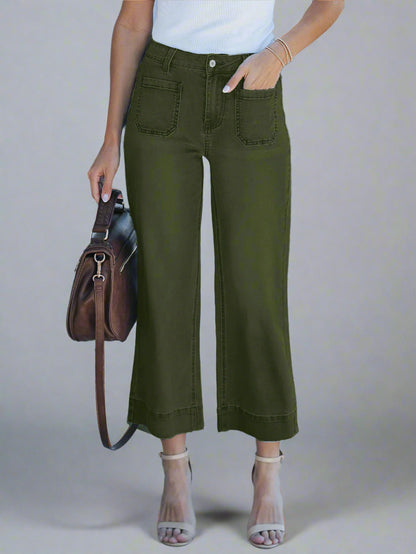 High Waist Wide-Leg Cropped Jeans for Women