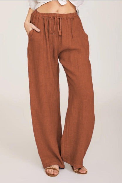 Women’s Summer Linen-Blend Drawstring Trousers with Pockets