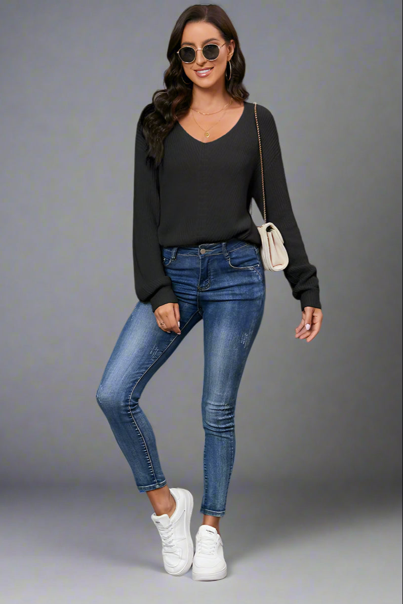 Women’s Slim Fit Threaded Knit Sweater – Long Sleeve Pullover