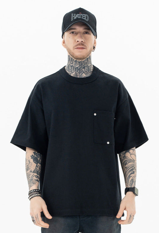 Men’s Classic Triangle Patch Tee – Heavyweight Loose-Fit T-Shirt