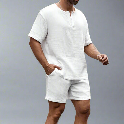 Men’s Summer V-Neck Shirt & Shorts Set – Casual Two-Piece Outfit
