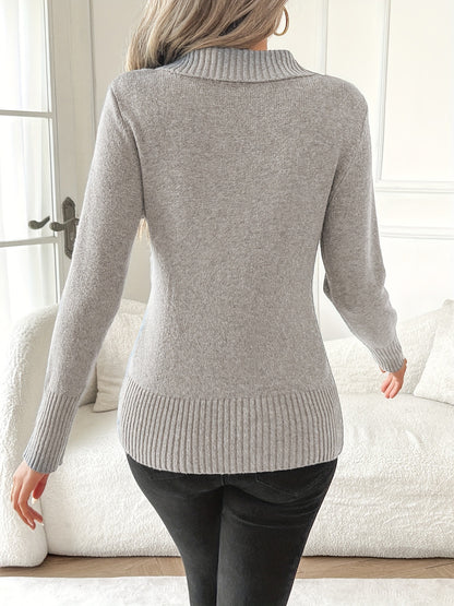 Elegant Buttoned Pullover Knit Sweater for Women – Long Sleeve, Comfy Fit