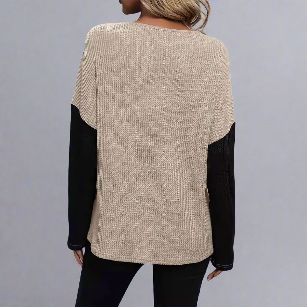 Women’s Lace Stitch Hollow Blouse – Loose Fit Elegant Long Sleeve Top