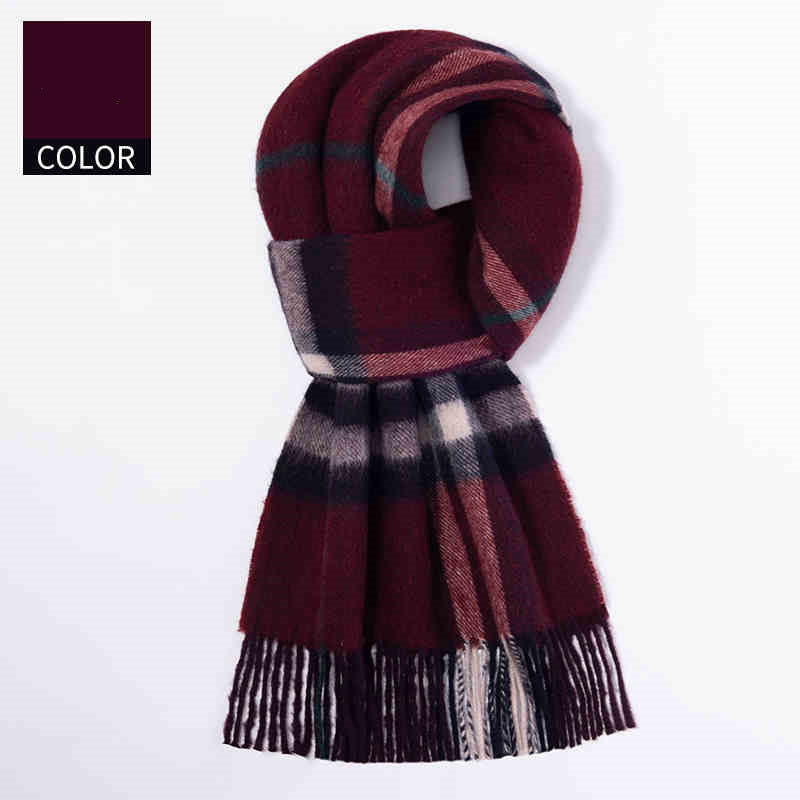 Winter Cashmere Wool Scarf – Soft Grid Pattern Warm Wrap